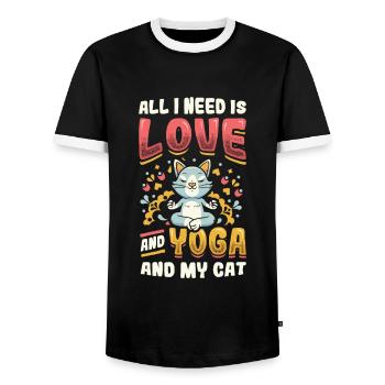 All I need is love, yoga and cat - Men's Ringer Shirt - black/white - Front - AI Model Female 172 light (172cm) & AI Model Male 178 light (178cm)