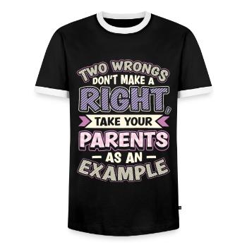 Two injustices do not make a right. - Men's Ringer Shirt - black/white - Front - AI Model Female 172 light (172cm) & AI Model Male 178 light (178cm)