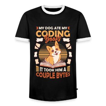 Dog Bytes Code Computer Joke Programming - Men's Ringer Shirt - black/white - Front - AI Model Female 172 light (172cm) & AI Model Male 178 light (178cm)