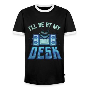 Je serai sur mon bureau Dj ingénieur du son - T-shirt contrasté Homme - noir/blanc - Devant - AI Model Female 172 light (172cm) & AI Model Male 178 light (178cm)