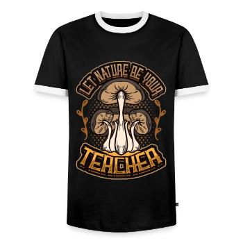 Lass Die Natur Dein Lehrer Sein, Pilz - Männer Kontrast-T-Shirt - Schwarz/Weiß - Vorne - AI Model Female 172 light (172cm) & AI Model Male 178 light (178cm)
