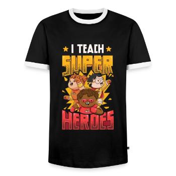 I teach superheroes - Men's Ringer Shirt - black/white - Front - AI Model Female 172 light (172cm) & AI Model Male 178 light (178cm)