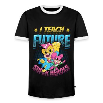 I teach superheroes - Men's Ringer Shirt - black/white - Front - AI Model Female 172 light (172cm) & AI Model Male 178 light (178cm)