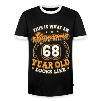 This is what a great 68-year-old looks like. - Men's Ringer Shirt - black/white - Front - AI Model Female 172 light (172cm) & AI Model Male 178 light (178cm)