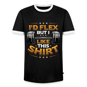 I'd Flex But I Like This Shirt Bodybuilder Weight - Men's Ringer Shirt - black/white - Front - AI Model Female 172 light (172cm) & AI Model Male 178 light (178cm)