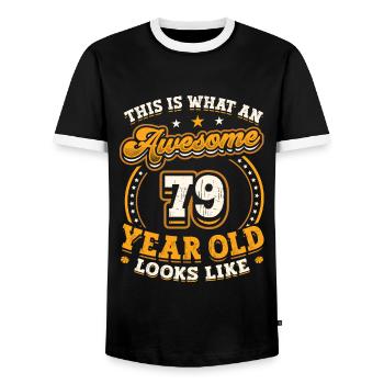 This is what a great 79-year-old looks like. - Men's Ringer Shirt - black/white - Front - AI Model Female 172 light (172cm) & AI Model Male 178 light (178cm)