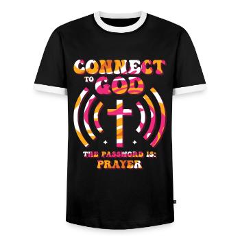Verbunden Mit Gott, Passwort, Gebet. - Männer Kontrast-T-Shirt - Schwarz/Weiß - Vorne - AI Model Female 172 light (172cm) & AI Model Male 178 light (178cm)
