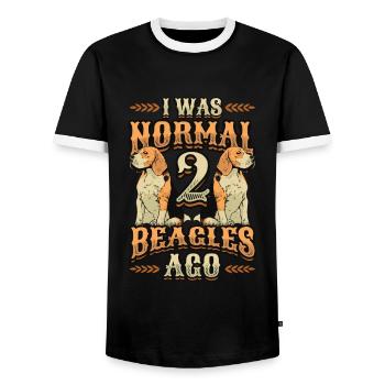 J’étais normal devant 2 beagles. - T-shirt contrasté Homme - noir/blanc - Devant - AI Model Female 172 light (172cm) & AI Model Male 178 light (178cm)