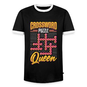 Crossword Puzzle Queen Crossword Puzzle Puzzle - Men's Ringer Shirt - black/white - Front - AI Model Female 172 light (172cm) & AI Model Male 178 light (178cm)