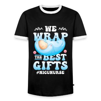 We wrap the best gifts - Men's Ringer Shirt - black/white - Front - AI Model Female 172 light (172cm) & AI Model Male 178 light (178cm)