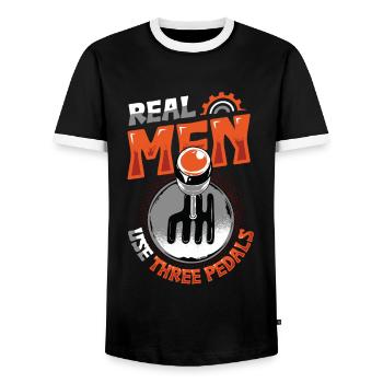 Echte Männer Verwenden Drei Pedale Auto Schalten - Männer Kontrast-T-Shirt - Schwarz/Weiß - Vorne - AI Model Female 172 light (172cm) & AI Model Male 178 light (178cm)