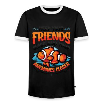 Funny pun clownfish anemones - Men's Ringer Shirt - black/white - Front - AI Model Female 172 light (172cm) & AI Model Male 178 light (178cm)