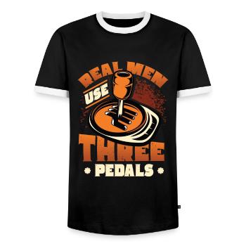 Echte Männer Verwenden Drei Pedale Auto Schalten - Männer Kontrast-T-Shirt - Schwarz/Weiß - Vorne - AI Model Female 172 light (172cm) & AI Model Male 178 light (178cm)