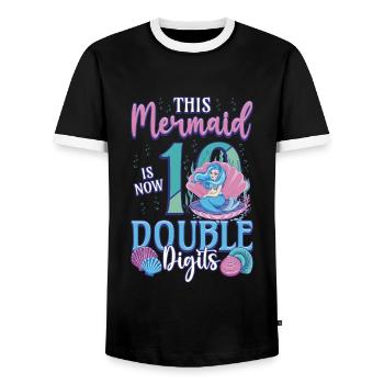 This mermaid is now 10, double digits - Men's Ringer Shirt - black/white - Front - AI Model Female 172 light (172cm) & AI Model Male 178 light (178cm)