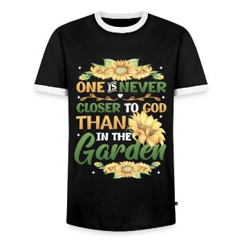Vous n’êtes jamais plus proche de Dieu que dans le jardin - T-shirt contrasté Homme - noir/blanc - Devant - AI Model Female 172 light (172cm) & AI Model Male 178 light (178cm)