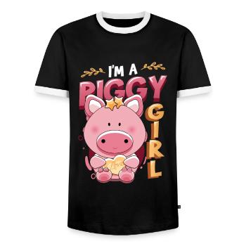 Chez A Piggy Girl, amoureux des cochons - T-shirt contrasté Homme - noir/blanc - Devant - AI Model Female 172 light (172cm) & AI Model Male 178 light (178cm)