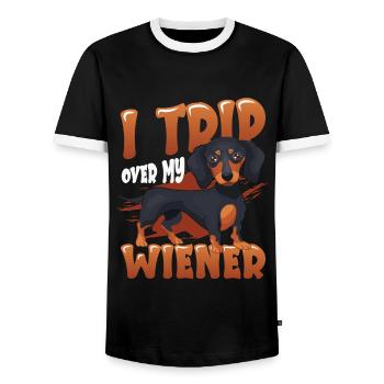 Ich Stolpere Über Meinen Wiener Hund - Männer Kontrast-T-Shirt - Schwarz/Weiß - Vorne - AI Model Female 172 light (172cm) & AI Model Male 178 light (178cm)