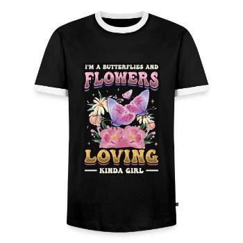J’aime les papillons et les fleurs - T-shirt contrasté Homme - noir/blanc - Devant - AI Model Female 172 light (172cm) & AI Model Male 178 light (178cm)