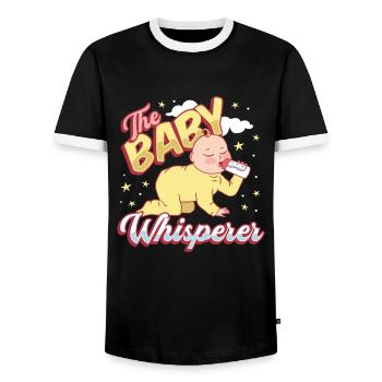 La chuchotrice, nounou, assistante maternelle, baby-sitter - T-shirt contrasté Homme - noir/blanc - Devant - AI Model Female 172 light (172cm) & AI Model Male 178 light (178cm)