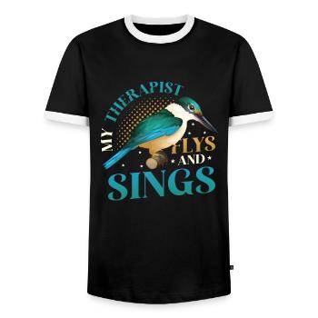 Observateur d’oiseaux, Amoureux des oiseaux, Animaux de compagnie - T-shirt contrasté Homme - noir/blanc - Devant - AI Model Female 172 light (172cm) & AI Model Male 178 light (178cm)