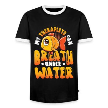 Fun fish keeping, fish keepers - Men's Ringer Shirt - black/white - Front - AI Model Female 172 light (172cm) & AI Model Male 178 light (178cm)