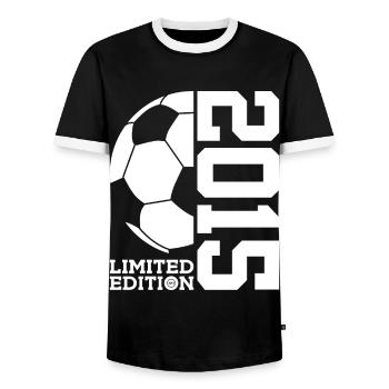 LIMITED EDITION 2015 FUßBALL 11. GEBURTSTAG - Männer Kontrast-T-Shirt - Schwarz/Weiß - Vorne - AI Model Female 172 light (172cm) & AI Model Male 178 light (178cm)