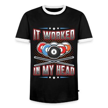 Es Funktionierte In Meinem Kopf, Pool Billard - Männer Kontrast-T-Shirt - Schwarz/Weiß - Vorne - AI Model Female 172 light (172cm) & AI Model Male 178 light (178cm)