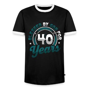 Religious by God for 40 years - Men's Ringer Shirt - black/white - Front - AI Model Female 172 light (172cm) & AI Model Male 178 light (178cm)