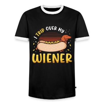 Ich Stolpere Über Meinen Wiener Hund - Männer Kontrast-T-Shirt - Schwarz/Weiß - Vorne - AI Model Female 172 light (172cm) & AI Model Male 178 light (178cm)