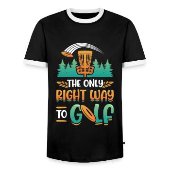The only right way to golf, Frisbee Disc - Men's Ringer Shirt - black/white - Front - AI Model Female 172 light (172cm) & AI Model Male 178 light (178cm)