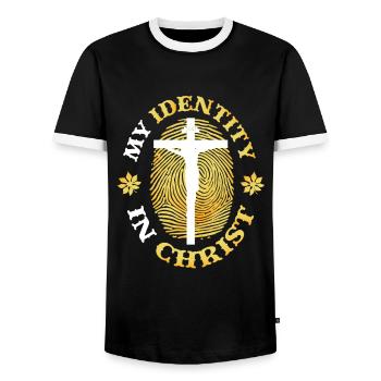 My Identity In Christ, Christianity - Men's Ringer Shirt - black/white - Front - AI Model Female 172 light (172cm) & AI Model Male 178 light (178cm)