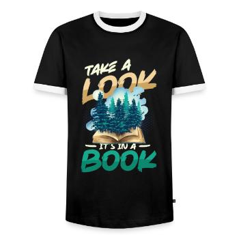 Look what's in a book: Reading Lover - Men's Ringer Shirt - black/white - Front - AI Model Female 172 light (172cm) & AI Model Male 178 light (178cm)