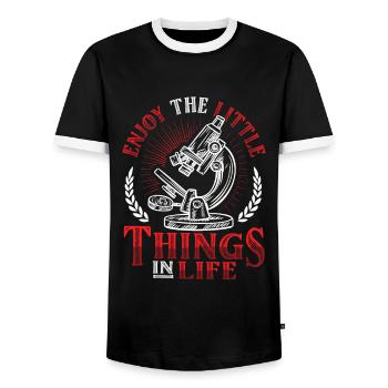 Enjoy the little things in life - Men's Ringer Shirt - black/white - Front - AI Model Female 172 light (172cm) & AI Model Male 178 light (178cm)