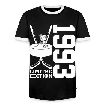LIMITED EDITION 1993 EISHOCKEY 33. GEBURTSTAG - Men's Ringer Shirt - black/white - Front - AI Model Female 172 light (172cm) & AI Model Male 178 light (178cm)