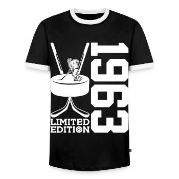 LIMITED EDITION 1963 EISHOCKEY 63. GEBURTSTAG - Men's Ringer Shirt - black/white - Front - AI Model Female 172 light (172cm) & AI Model Male 178 light (178cm)