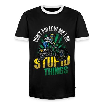 Ne me suivez pas, je fais des bêtises, du motocross - T-shirt contrasté Homme - noir/blanc - Devant - AI Model Female 172 light (172cm) & AI Model Male 178 light (178cm)