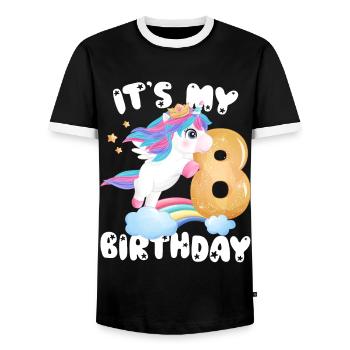 Its My Birthday Girl, Unicorn Birthday 8 Years - Men's Ringer Shirt - black/white - Front - AI Model Female 172 light (172cm) & AI Model Male 178 light (178cm)