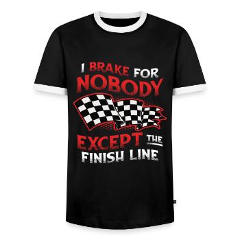 I don't brake for anyone except the finish line - Men's Ringer Shirt - black/white - Front - AI Model Female 172 light (172cm) & AI Model Male 178 light (178cm)