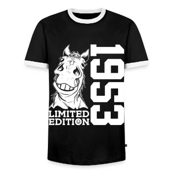 LIMITED EDITION 1953 HORSE 73RD BIRTHDAY RIDING - Men's Ringer Shirt - black/white - Front - AI Model Female 172 light (172cm) & AI Model Male 178 light (178cm)