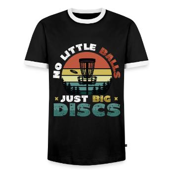 No small balls, just big discs - Funny - Men's Ringer Shirt - black/white - Front - AI Model Female 172 light (172cm) & AI Model Male 178 light (178cm)