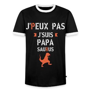 J peux pas je suis papa saurus - T-shirt contrasté Homme - noir/blanc - Devant - AI Model Female 172 light (172cm) & AI Model Male 178 light (178cm)