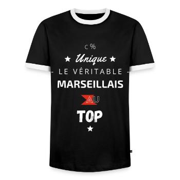 Le Véritable Marseillais au top - T-shirt contrasté Homme - noir/blanc - Devant - AI Model Female 172 light (172cm) & AI Model Male 178 light (178cm)