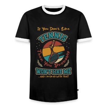 Entraîneurs de tennis, joueurs de tennis, entraînement de tennis - T-shirt contrasté Homme - noir/blanc - Devant - AI Model Female 172 light (172cm) & AI Model Male 178 light (178cm)