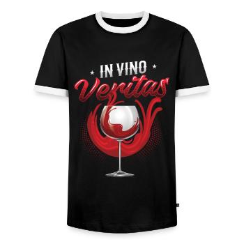 In Vino Veritas, Weinliebhaber, Weinverkostung - Männer Kontrast-T-Shirt - Schwarz/Weiß - Vorne - AI Model Female 172 light (172cm) & AI Model Male 178 light (178cm)