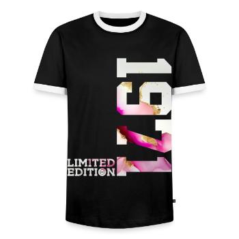 54TH BIRTHDAY 54 YEARS LIMITED EDITION 1971 - Men's Ringer Shirt - black/white - Front - AI Model Female 172 light (172cm) & AI Model Male 178 light (178cm)