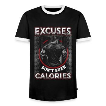Excuses, Brûlure, Pas de calories, Personnel - T-shirt contrasté Homme - noir/blanc - Devant - AI Model Female 172 light (172cm) & AI Model Male 178 light (178cm)