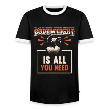 Body weight is all you need - Men's Ringer Shirt - black/white - Front - AI Model Female 172 light (172cm) & AI Model Male 178 light (178cm)