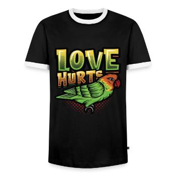 L’amour fait mal à l’oiseau perruche - T-shirt contrasté Homme - noir/blanc - Devant - AI Model Female 172 light (172cm) & AI Model Male 178 light (178cm)