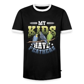 Mes enfants ont des plumes, des perruches, des oiseaux - T-shirt contrasté Homme - noir/blanc - Devant - AI Model Female 172 light (172cm) & AI Model Male 178 light (178cm)