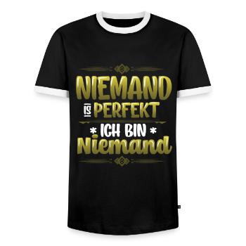 Niemand Ist Perfekt, Ich Bin Niemand, Eingebildet - Männer Kontrast-T-Shirt - Schwarz/Weiß - Vorne - AI Model Female 172 light (172cm) & AI Model Male 178 light (178cm)